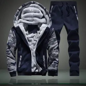 Plus Size Men’s Winter Thickened Two-Piece Set, Fleece-Lined Long-Sleeve Suit for Leisure and Sports, 6XL daily wear Camouflage Hoodie Textured Sweatsuit