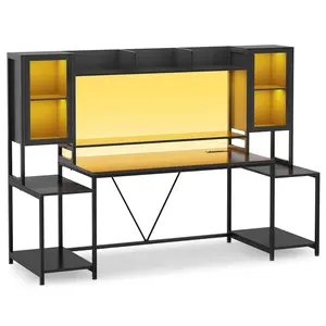 Sikaic 74.8 Inches Ergonomic Gaming Desk Black Led Table Sikaic 74.8 Inches Ergonomic Gaming Desk Black Led Table