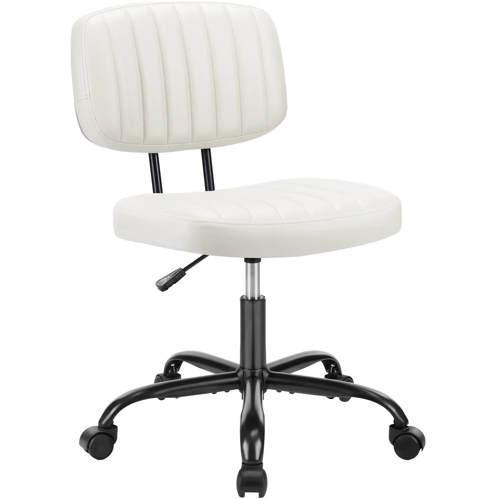 PU Leather Office Chair - Armless, 17.71"-21.45" Adjustable Height, Rolling Wheels, Lumbar Support, Swivel Task Chair, 250 lb Capacity, Assembly Required for Home Office, Bedroom, Office Chairs, Breathability