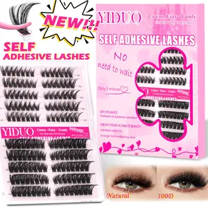 YIDUO 2 Styles Cat Eye Self-Adhesive Lash Clusters, Pre-Separated Left & Right Natural False Eyelashes & 100D Voluminous Press-On Lashes, Wispy Lash Extensions, C/D Curl Pre-Glued No Glue Needed, 1-Minute Easy DIY Eyelash Extensions Gift Pack