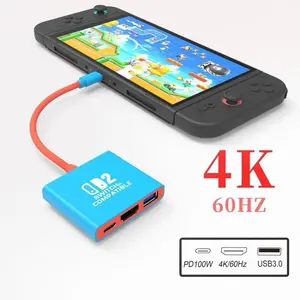 Switch 2 Portable Dock, Also Supports Switch Orignal & OLED, Steam Deck, Phones and Computers, 3-in-1 USB-C Game Hub with 4K HDMI,USB 3.0, PD 100W Ports