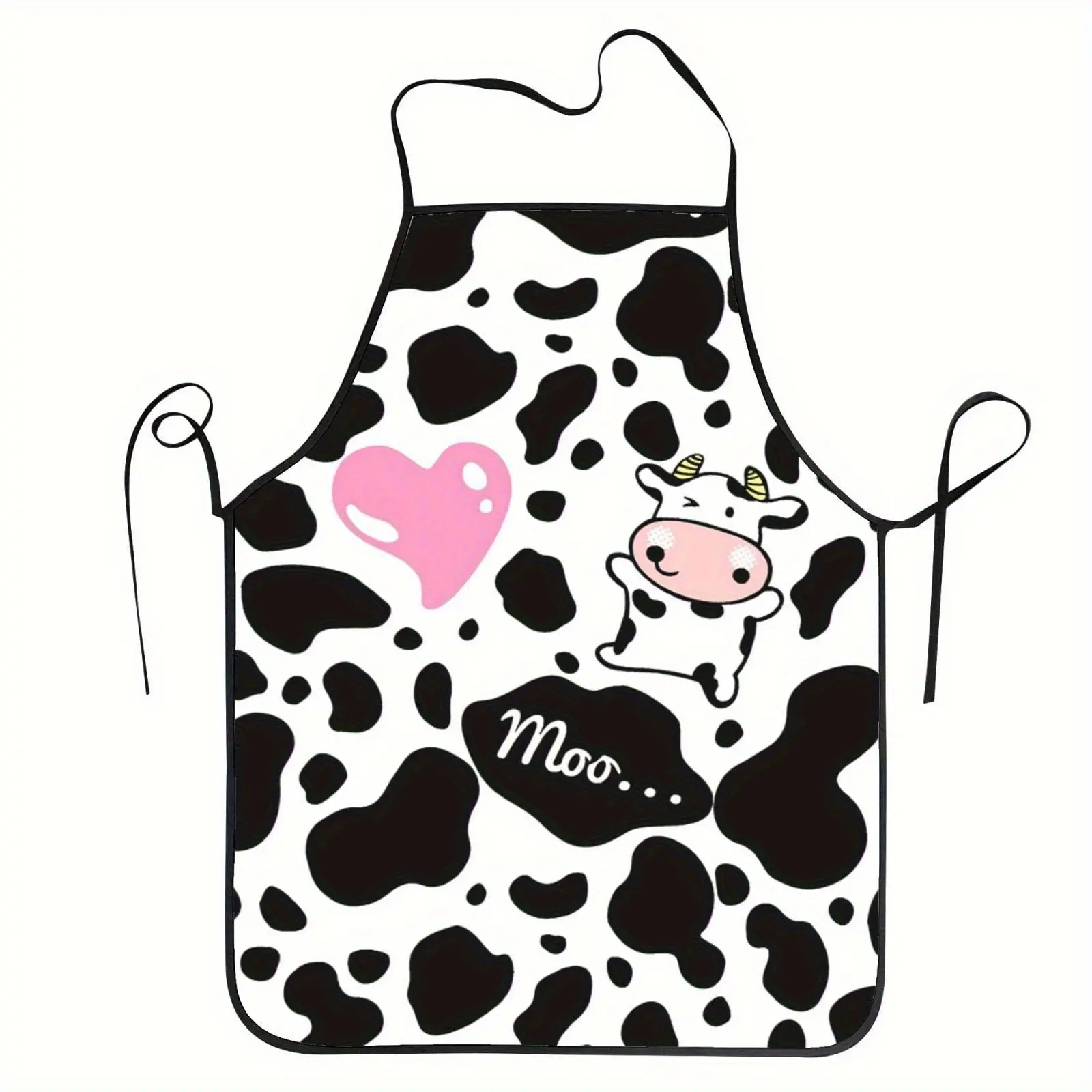 1pc Cute Cow Print Microfiber Apron - Sleeveless Kitchen & Baking Apron with Cartoon Cow & Heart Motifs, Durable Easy-Clean Fabric for Home Chefs, Cow Lovers, Baking Enthusiasts, Funny Apron, Kitchen Aprons, Cooking Accessory, Whimsical Style