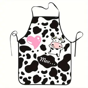 1pc Cute Cow Print Microfiber Apron - Sleeveless Kitchen & Baking Apron with Playful Cartoon Cow & Heart Motifs, Durable Easy-Clean Fabric for Home Chefs, Cow Lovers, Baking Enthusiasts, Cow Apron, Cooking Accessory, Whimsical Style