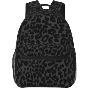 Black Leopard Print Backpack School Bag For Students Teens Men Women Laptop Backpacks Travel Daypack Bag With Multiple Pockets