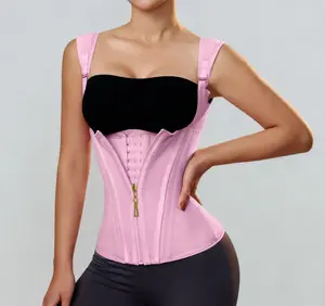 LUXSEREN Women's Solid Color Compression Faja Body Shaper Top - Adjustable Hook-and-Eye Closure, Zipper, High-Waist Tummy Control Girdle Corset for All Seasons
