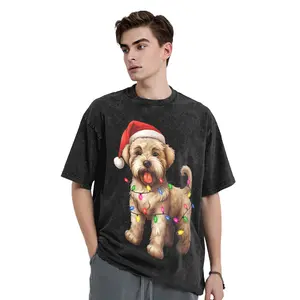Men's Graphic Tees Soft Coated Wheaten Terrier printing Acid Wash Vintage Tshirt Casual Tee Top