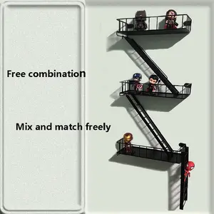 3-Storey & 4-Storey Art Floating Rack Black Metal Wall-Mounted Ladder Multifunctional Storage Display for Bedrooms Living Rooms Home Offices