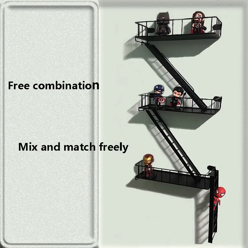 3-Storey & 4-Storey Art Floating Rack Black Metal Wall-Mounted Ladder Multifunctional Storage Display for Bedrooms Living Rooms Home Offices