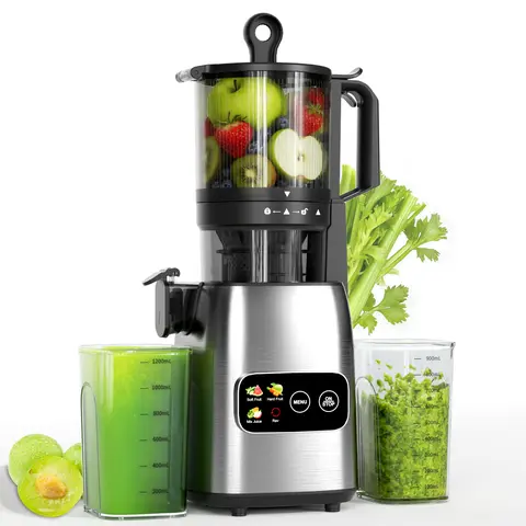 COWSAR Whole Fruit Press Type Juicer - 5.4in Oversize Feeder Mouth Slow Masticating Countertop Appliance, Plug-in Cold Press with High Yield, Easy Assembly & Cleaning, Countertop Juicers