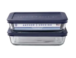 Hocking Glass Food Storage Containers with Lids, 3 Cup Rectangular, Set of 2