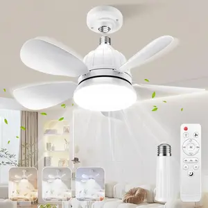 Socket Fan Light with Remote: 18'' Small Ceiling Fans with Lights, 2000 Lumens Dimmable Led Bulb, 3 Colors 3000K6500K, Easy Install Screw in E26 Base for Bedroom Living Room Kitchen Garage