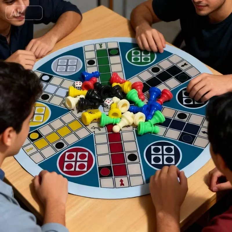 Game Board 6-Player Big Size 35cm - Includes 1 Circular Chess Mat, 24pcs in 6 Colors, 2 Dice, Classic Dice Board Game with Numbered Pieces (1-6) - Family Game Night, Drink Game, Board Games For Family Night, Christmas & Halloween