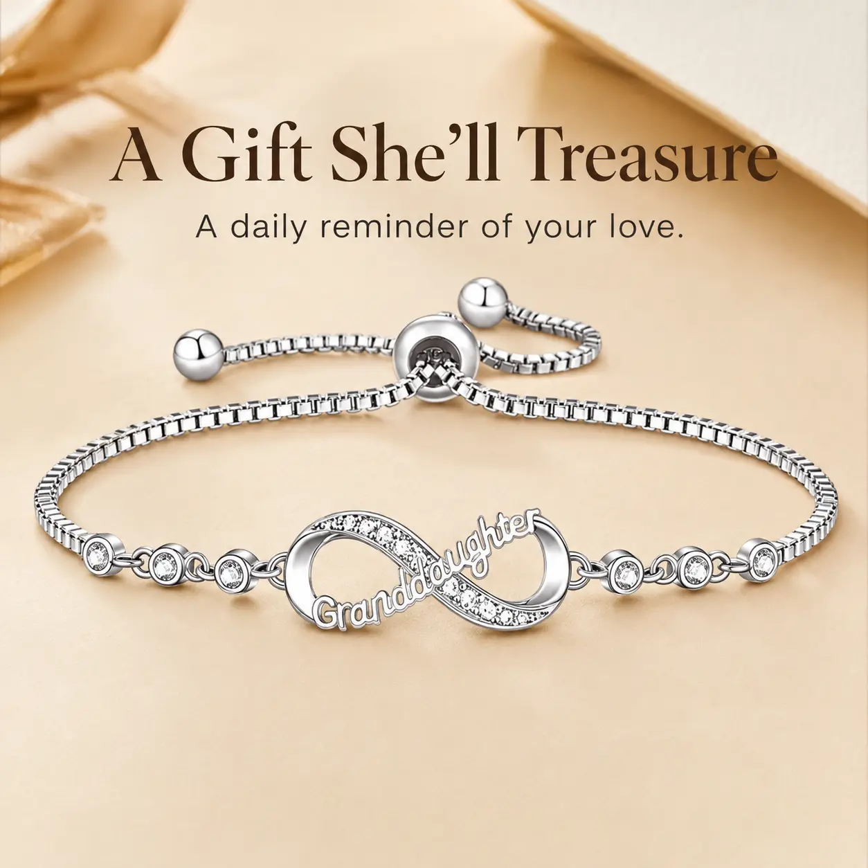 To My Granddaughter Bracelet, Infinity Bracelet with Rhinestone Pendant, Personalized Gift Jewelry for Granddaughter, Meaningful Keepsake Gift