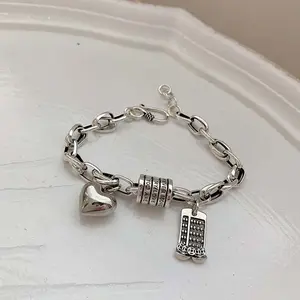 Cylindrical love bracelet silver distressed length adjustable abacus hand jewelry female jewelry