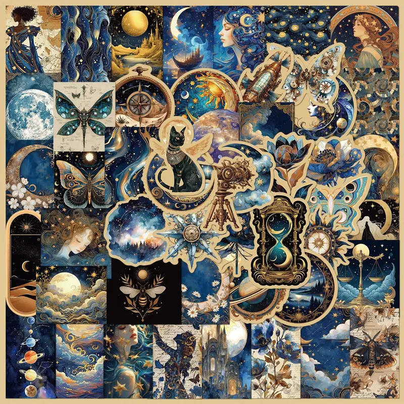 Universe Vortex Series Sticker, 50pcs/set Waterproof Self Adhesive Decor Paper, Decor Sticker for Gift Greeting Card Water Bottle Laptop Phone Cellphone, Cosmic Designs