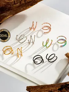 5pcs Multicolor Double-Layer Spiral Stainless Steel Nose Rings | 18K Golden Plated, Suitable for Daily Wear, Unisex Body Piercing Jewelry