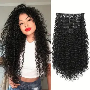 Fluffy Kinky Curly Clip in Extensions | 7-Piece Set | Long Afro Cips in Hair for Natural Volume & Style