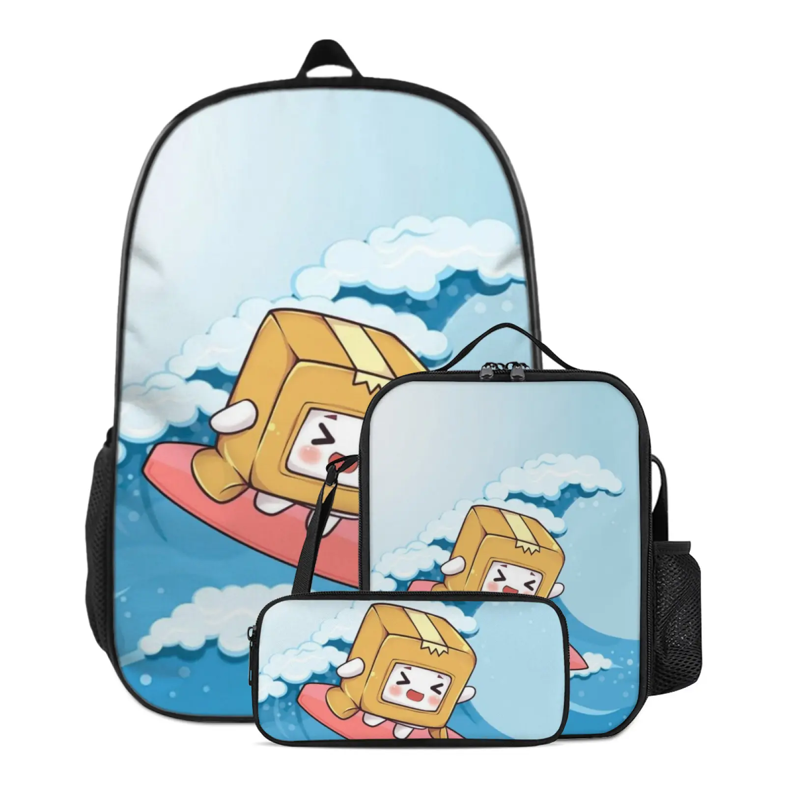 Cute Lankybox Backpack 3pc set with Lunch Bag Pencil Case Print Casual Lankybox toys backpacks Lankybox merch women Lightweight Laptop Backpack for holiday and party gifts