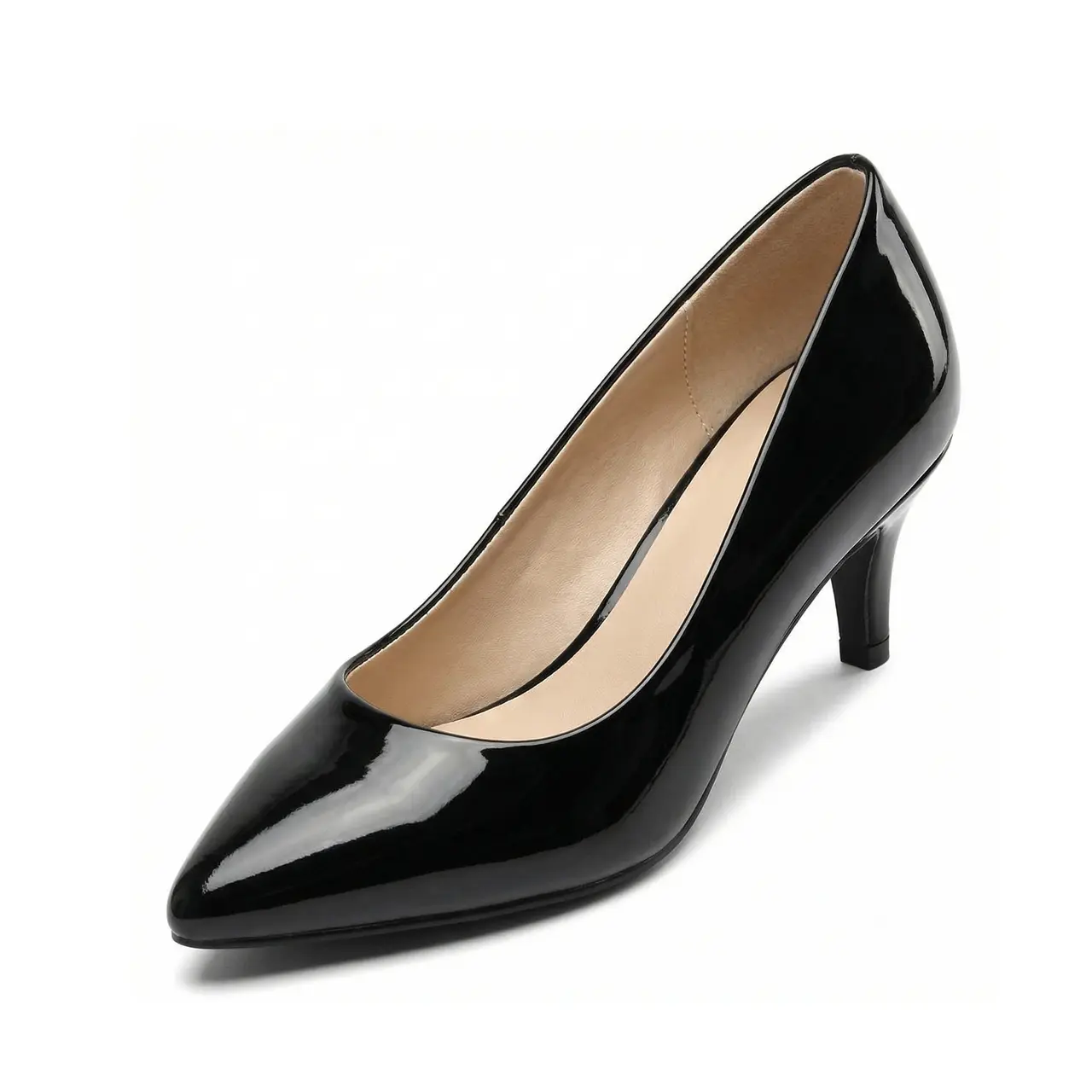 JEKO Women's Synthetic Patent Leather Pointed Toe Pumps - Elegant Classy Stylish Footwear with Decorative Sparkly Crystal Buckle, Plain Design, Stiletto High Heels for Wedding & Office, All Seasons Minimalist Slingback Shoes, Heeled, Casual, Business