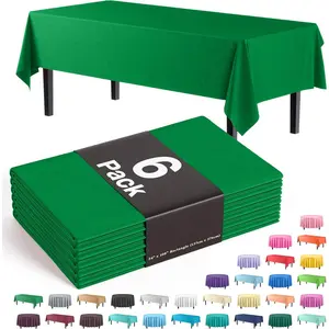 Party Solids 6-Pack Premium Plastic Tablecloth 54in. x 108in. Rectangle Plastic Table Cover - Emerald Green Disposable