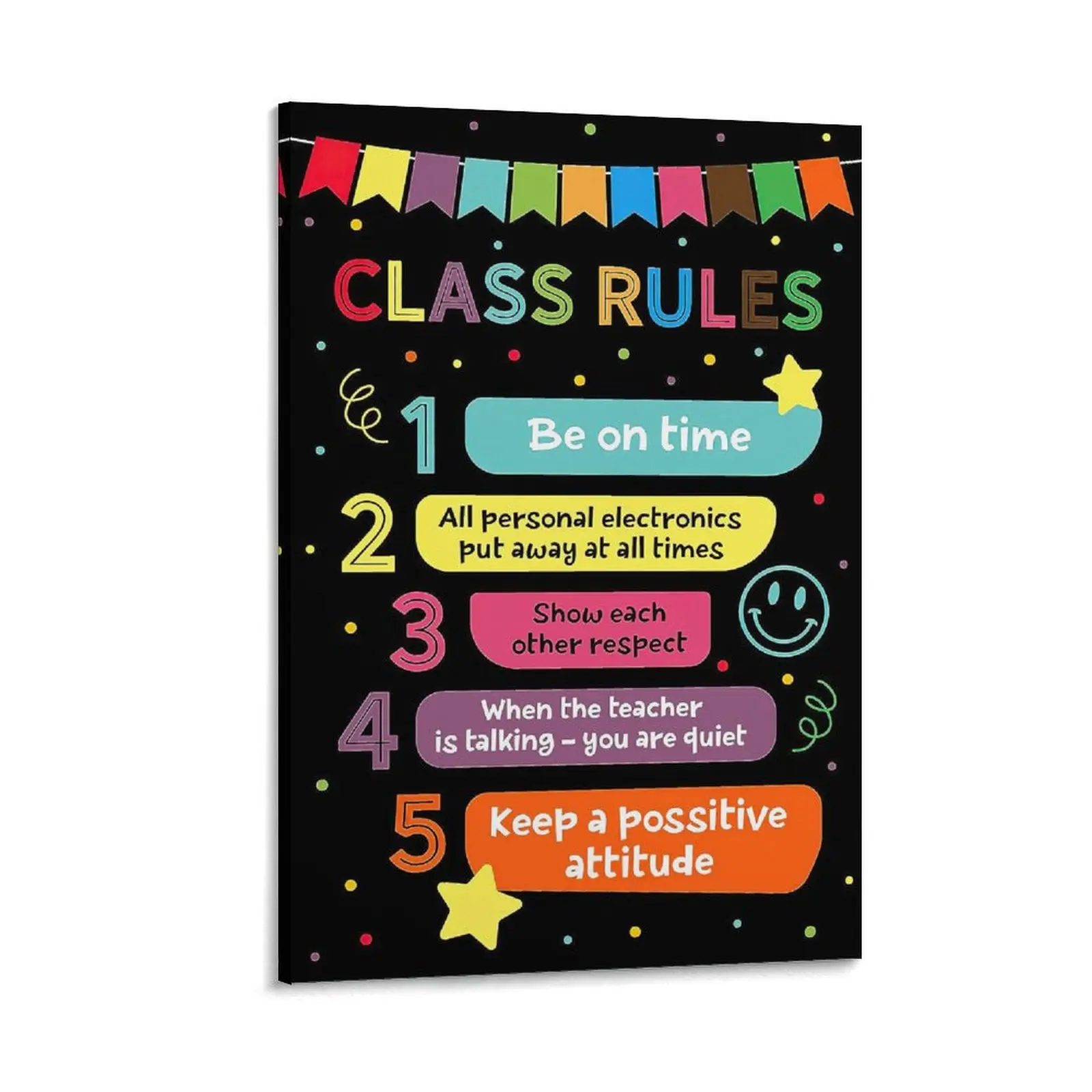 Classroom Rules Canvas Poster for Kids - Educational Motivational Wood Frame Wall Art, Teacher Supplies for Kindergarten & Elementary, Back to School Home Decor Gift Ornament Artistic Print