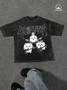 Unisex Y2K Style Heavy metal Chiikawa Graphic Print Cotton Round Neck T-Shirt, Streetwear, Casual, Couple, Rock Lover, Music Culture, All Seasons