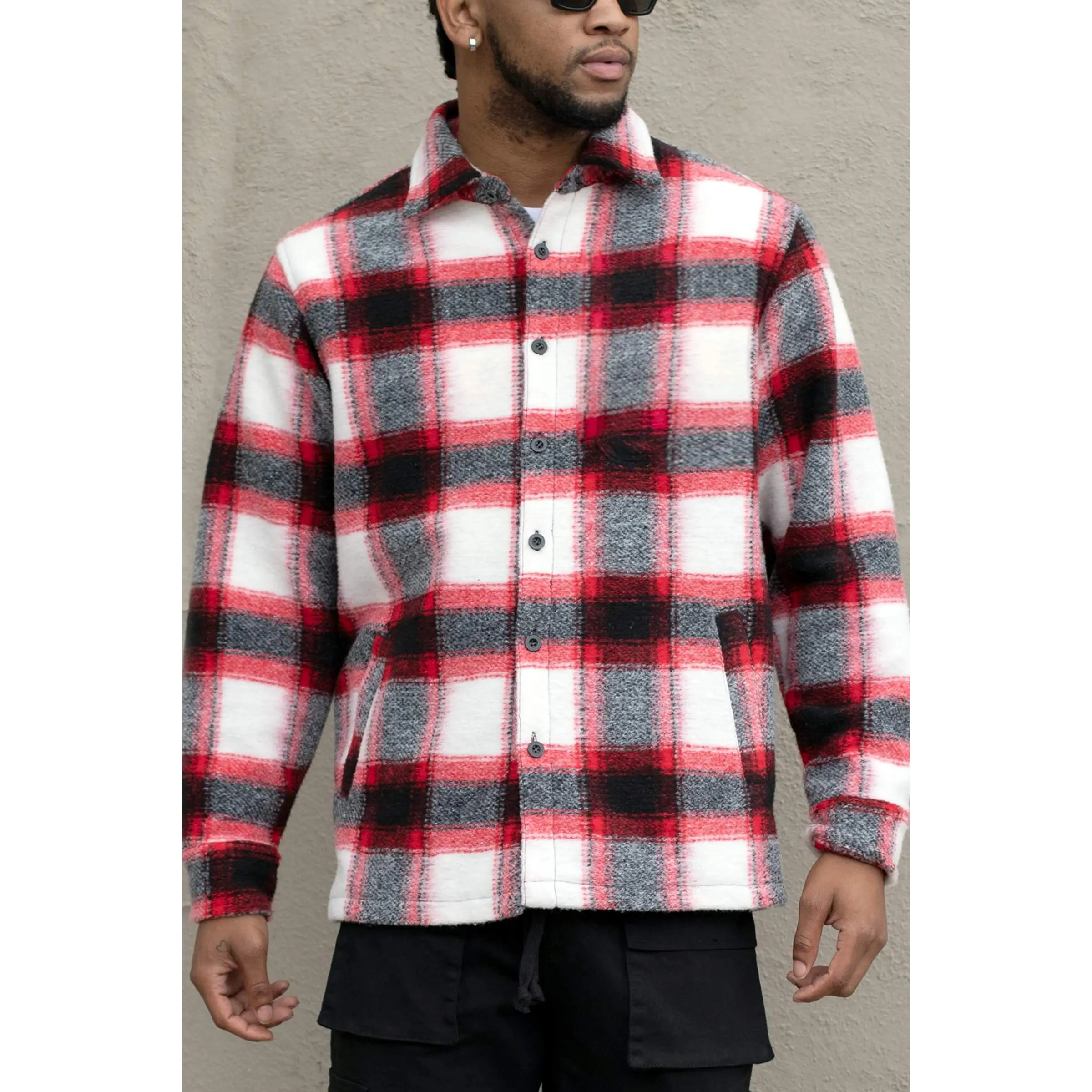 VICTORIOUS Felted Plaid Overshirt VICTORIOUS Felted Plaid Overshirt