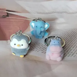 1 Pcs Fluffy Elephant Hedgehog Animal Keychain Resin Cute 3D Penguin Flocking Doll Pendant for Bag Car Key Ring Jewelry Gift
