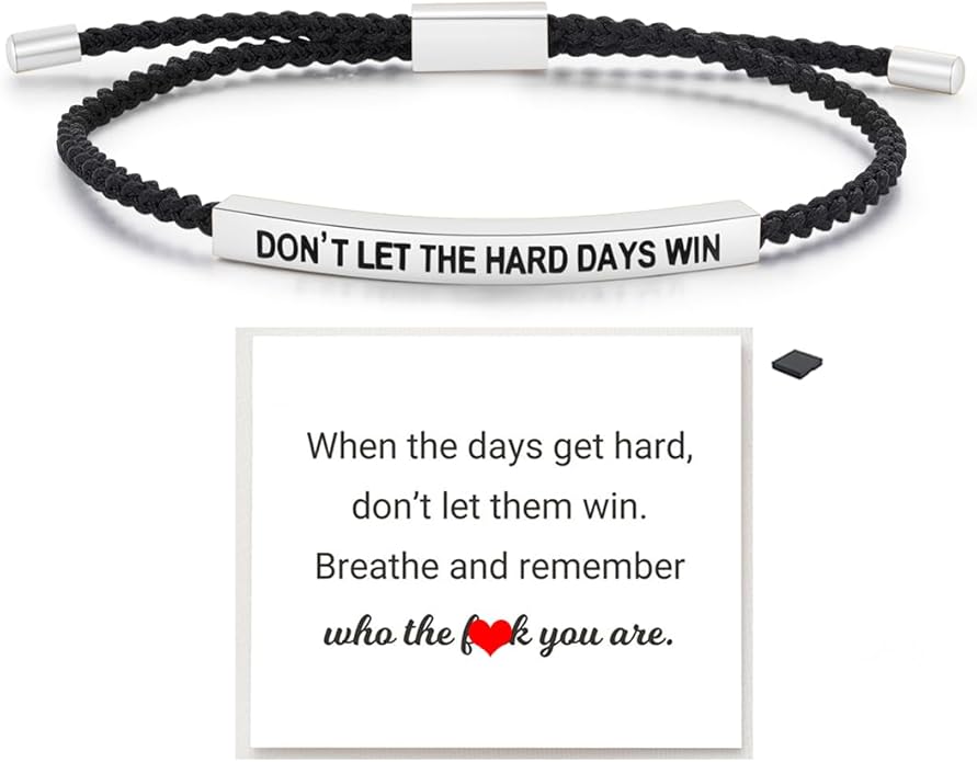 SGGUI Don't Let The Hard Days Win Bracelet for Women Men Handmade Adjustable Cord Bracelet,Stainless Steel,Motivational Gift BraceletDaughter/Sister/Friend/Teen Jewelry Gift