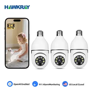 Hawkray Bulb Camera AI Intelligent Surveillance 911 Alarm Surveillance, Day and Night Full Color Two-Way Voice Intercom Protect Property Security Surveillance Security Camera Home Camera Installation Cord Socket  Connect to 2.4G WIFI3Pc