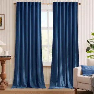NICETOWN Navy Blue Velvet Blackout Curtains 90 inch Long, Rod Pocket & Back Tab Drapes Soft Privacy Protection Window Treatments for Hall (2 Pieces, 52" Wide)