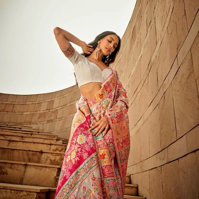 Women's White Multi Thread Work Saree with Blouse Piece - Traditional Indian Fashion Wear