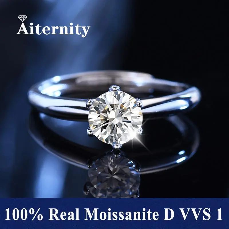 100% Real Moissanite Ring D VVS1 Pass Diamond Test Pen Adjustable Size S925 Sliver GRA Certificate Wedding Rings for Women