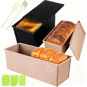 3 Pack Set Pullman Loaf Pan with Lids, 2.2 lb & 1 lb & 0.8 lb Dough Capacity,Non-Stick Sandwich Bread Loaf Pan for Homemade Baking Bread