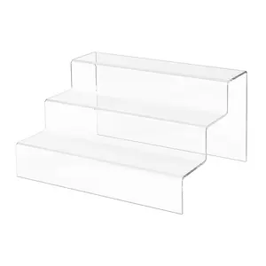 Multi Level Riser 3 Tier Clear Acrylic Countertop Display 9" Wide by 7.75" Deep Makeup Bottle Showcase Jewelry Perfume Collections Platform Trinket Shelf by 321 Plastics