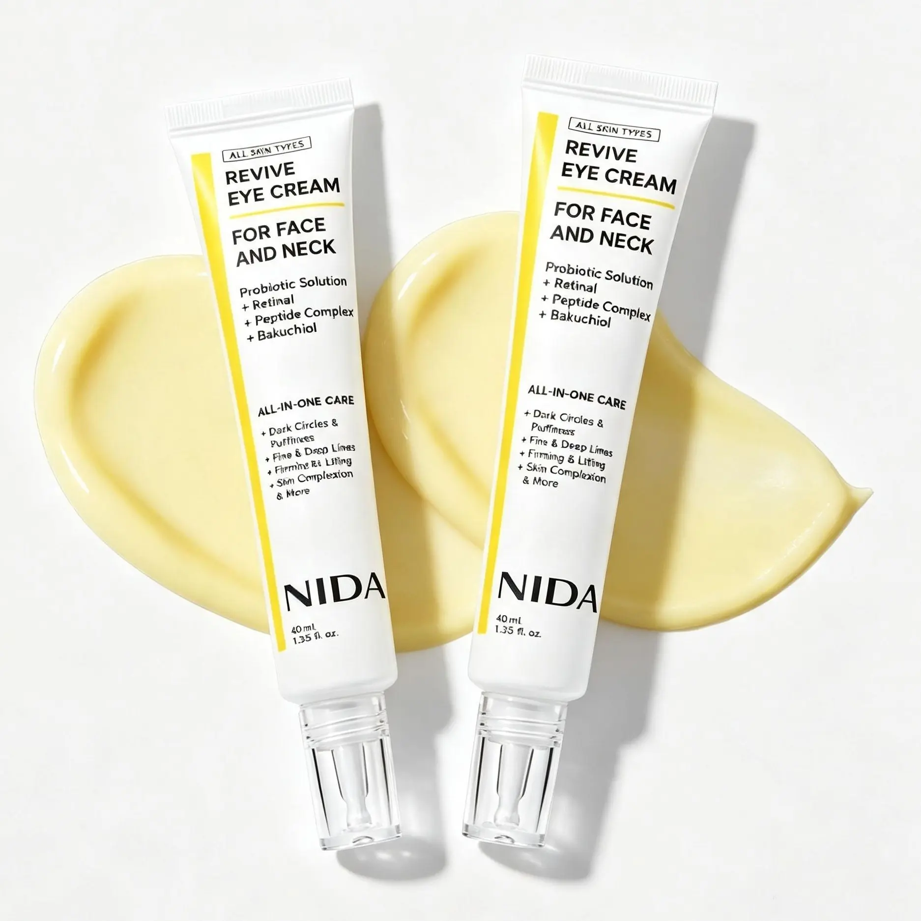 2PCS NIDA Revive Eye Cream For Face And Neck (40mL) / Probiotic Solution, Retinal, Peptide / Wrinkles, Fine Lines, Aging Skin