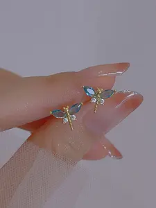 Women's Blue Zirconia Insect Earrings, Cute Durable Design, Perfect for Daily Wear & Gifts, Elegant Jewelry Accessory, Copper Inlaid Zircon Studs Earrings
