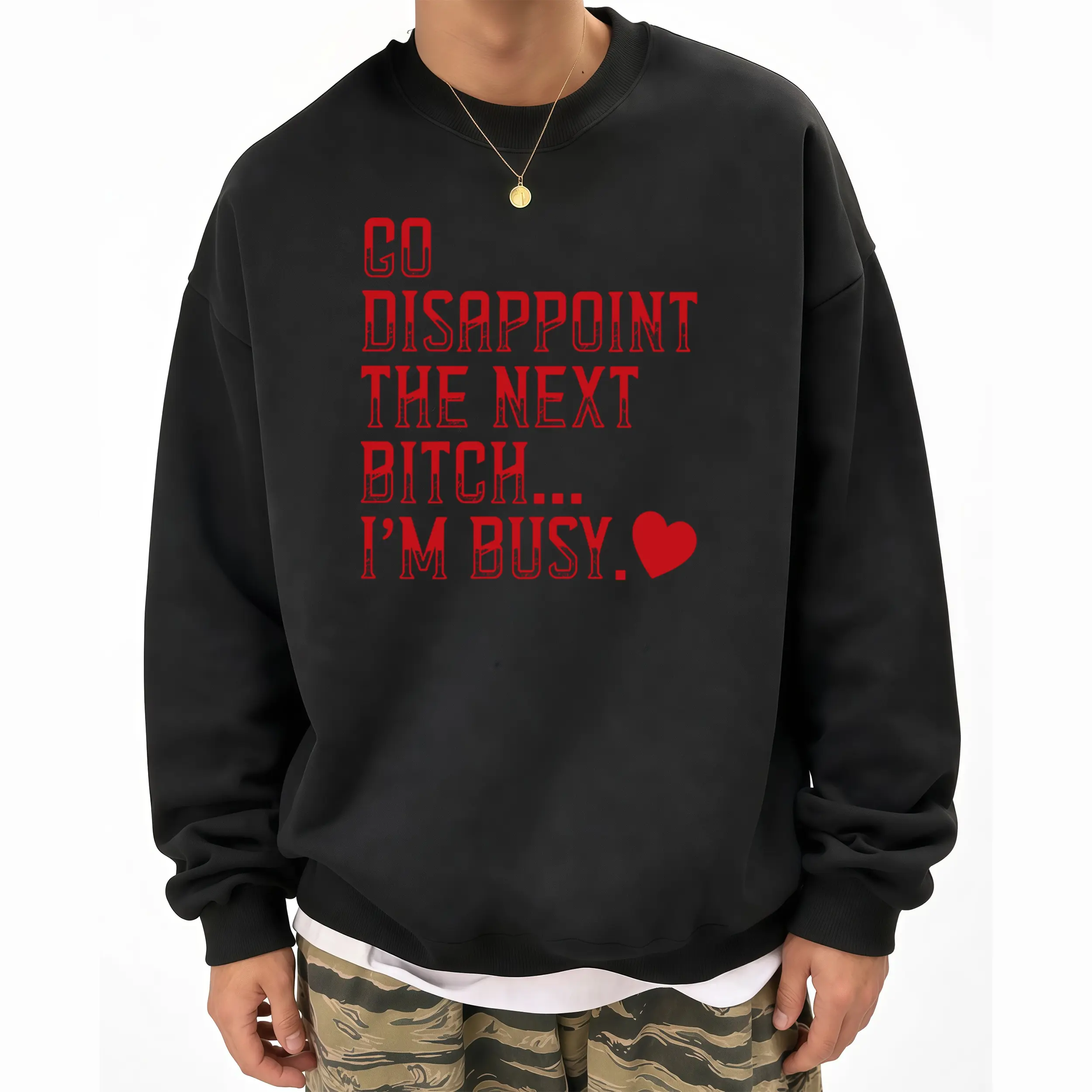 Unisex Long Sleeve Sweatshirt – 'I'm Busy, Don’t Disappoint' Heart Design, Trendy Streetwear for Women and Men