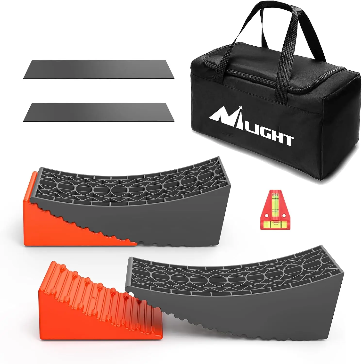 Nilight Polyethylene RV Leveling Blocks + Ramp Support - 2-Pack Rubber Camper Accessory, Non-Slip Surface, No Trimming Needed, 35000 lbs Dual Axle Capacity, Fast Leveling System for Motorhomes Trailers, Orange