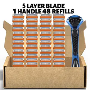 Men's Razor Blade Replacement, Replaceable Blades, 48pcs Razor Blade & 1 Count Handle, Sharp Handheld Razor Blade, Men's Care Product for Daily Use