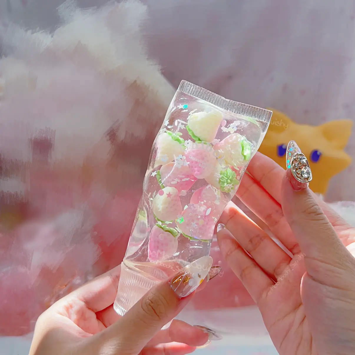 Chiboki Toothpaste Squishy Stress Relief White Clear Strawberry