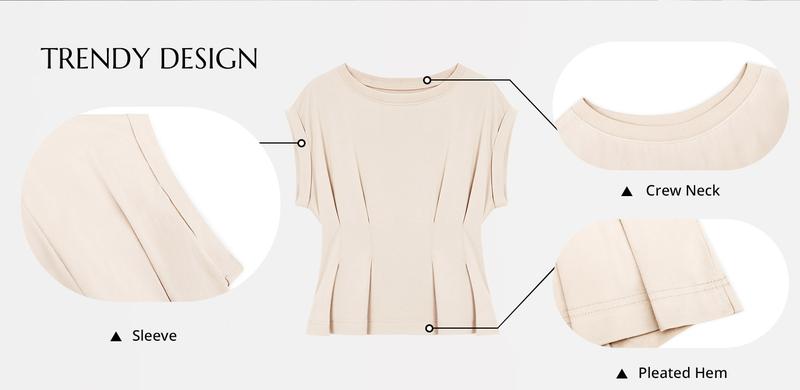 Cicy Bell Womens Peplum Tops Summer Babydoll Cap Sleeve T-Shirts Dressy Casual Crew Neck Pleated Blouses for Business Wear & Summer Outings