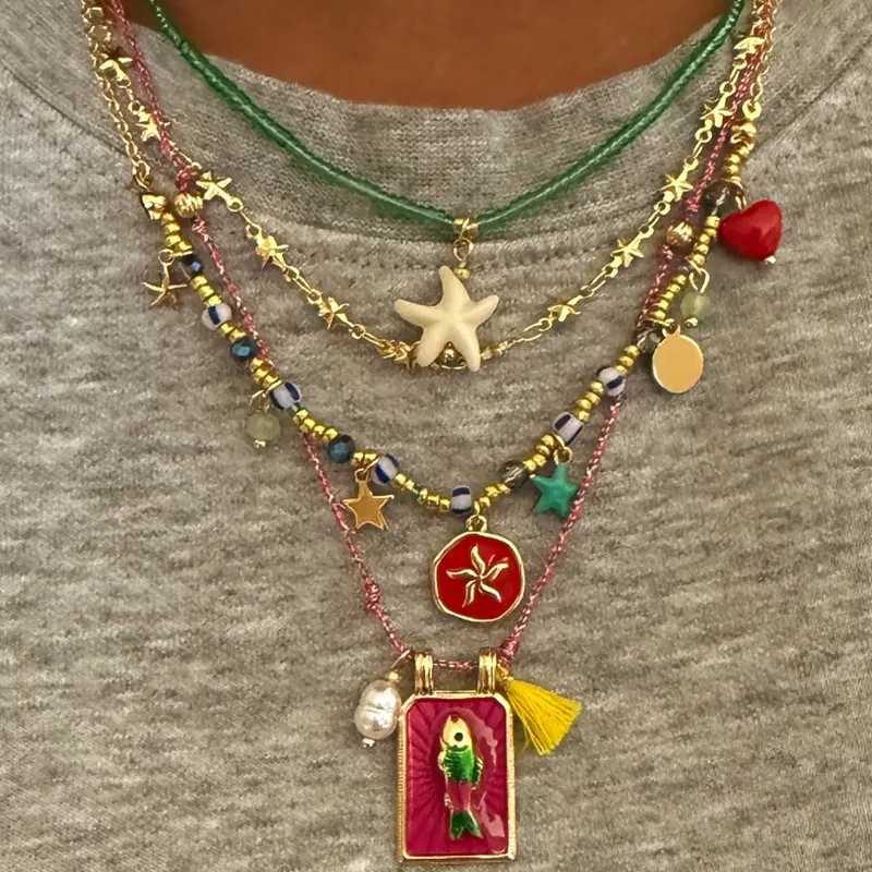 Boho Style Layered Necklace Set, 4-Piece Stackable Jewelry for Women, Jewelry Gifts, Perfect for and Music Festivals, Dainty Layering Jewelry, Layering Necklaces