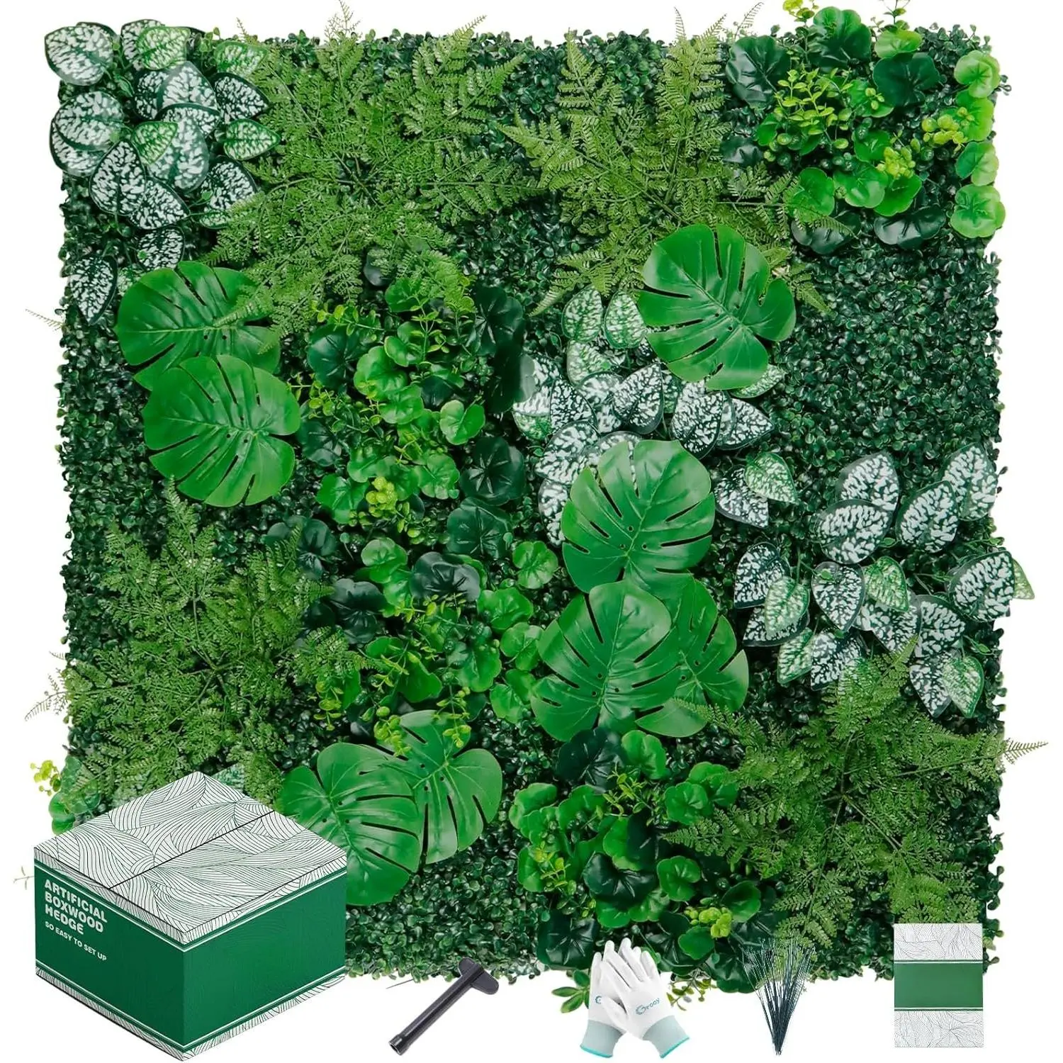 Artificial Boxwood Panels, Grass Wall Panels 12 Pack 20"x20", Hedge Fence Screen with UV Protection, Greenery Backdrop for Indoor Wedding Decoration and Outdoor Garden Backyard