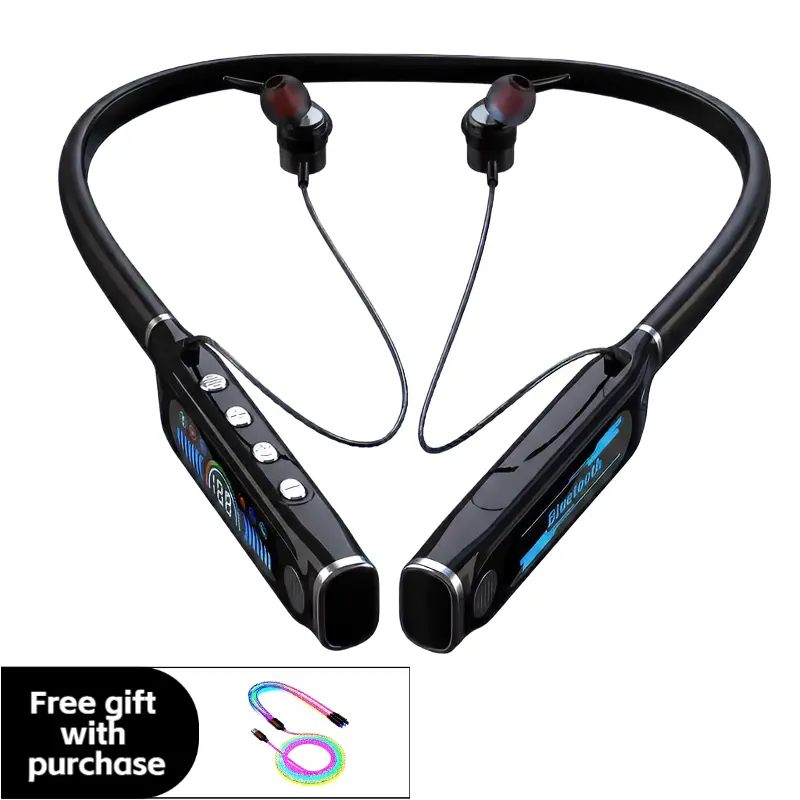Stereo Wireless Silicone Neckband Headphones - Noise Cancellation Bluetooth Earbuds, Sweat Resistant for Gym Workout, 30H Playtime, Electronic Audio, Button-Controlled