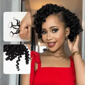 QVR Bouncy Curly Crochet Hair Natural Black Machine Made Feather Crochet Human Hair Extension Miracle Knots Boho Braids