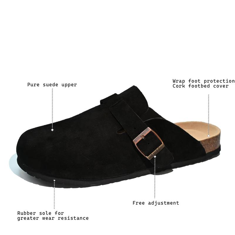 LI BI LI Women Men Round Toe Cork Footbed Clogs Fashion Suede Shoes Slide Outdoor Slippers with Strap Adjustable Flat Buckle Clogs Retro Fashion Walking Shoes Slippers