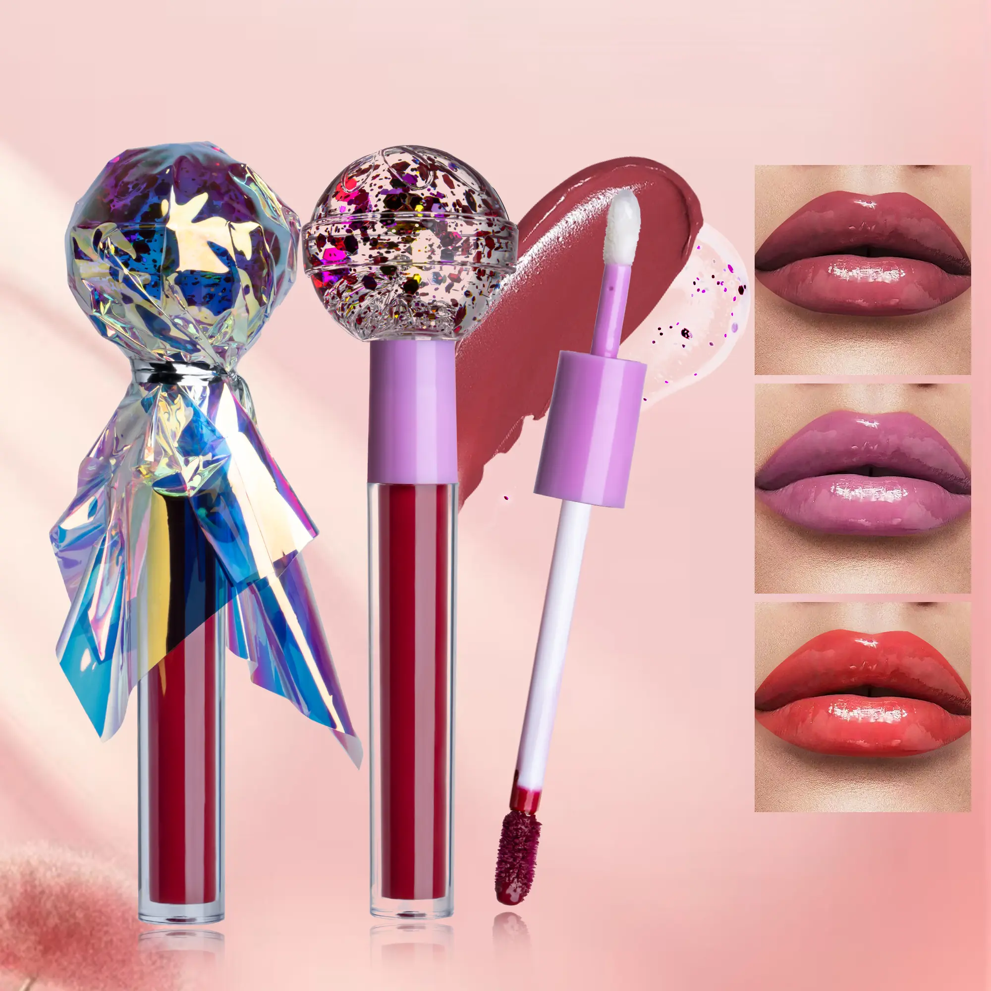 A set of 6 sets of multi-purpose lollipop lipsticks and lip gloss (matte lip gloss + glossy lip gloss oil) that slide smoothly, lasts long and fade-resistant, allows for precise lip contours and displays natural lips.