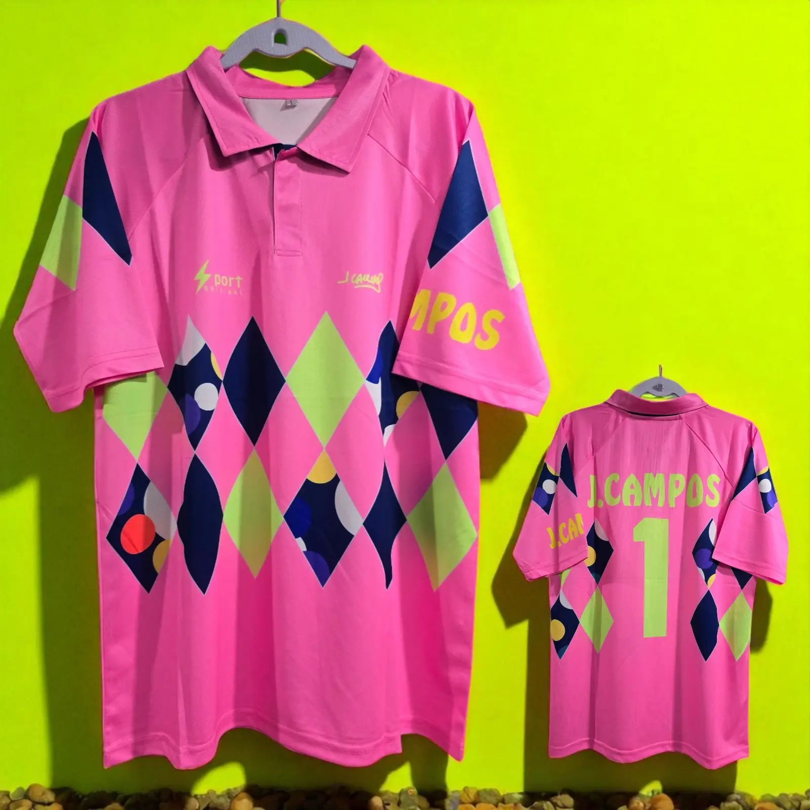 Jorge Campos # 1 Soccer Polo Jersey  - Multicolor Rmbos - Pink
