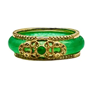 Green Natural Jade Ring Fashionable Jade Ring With Pattern Decoration, For Women Mother's Gift